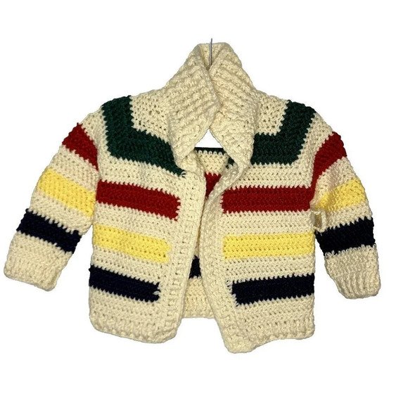 Handmade Crochet Infant Baby Stripe Cardigan - Picture 1 of 2